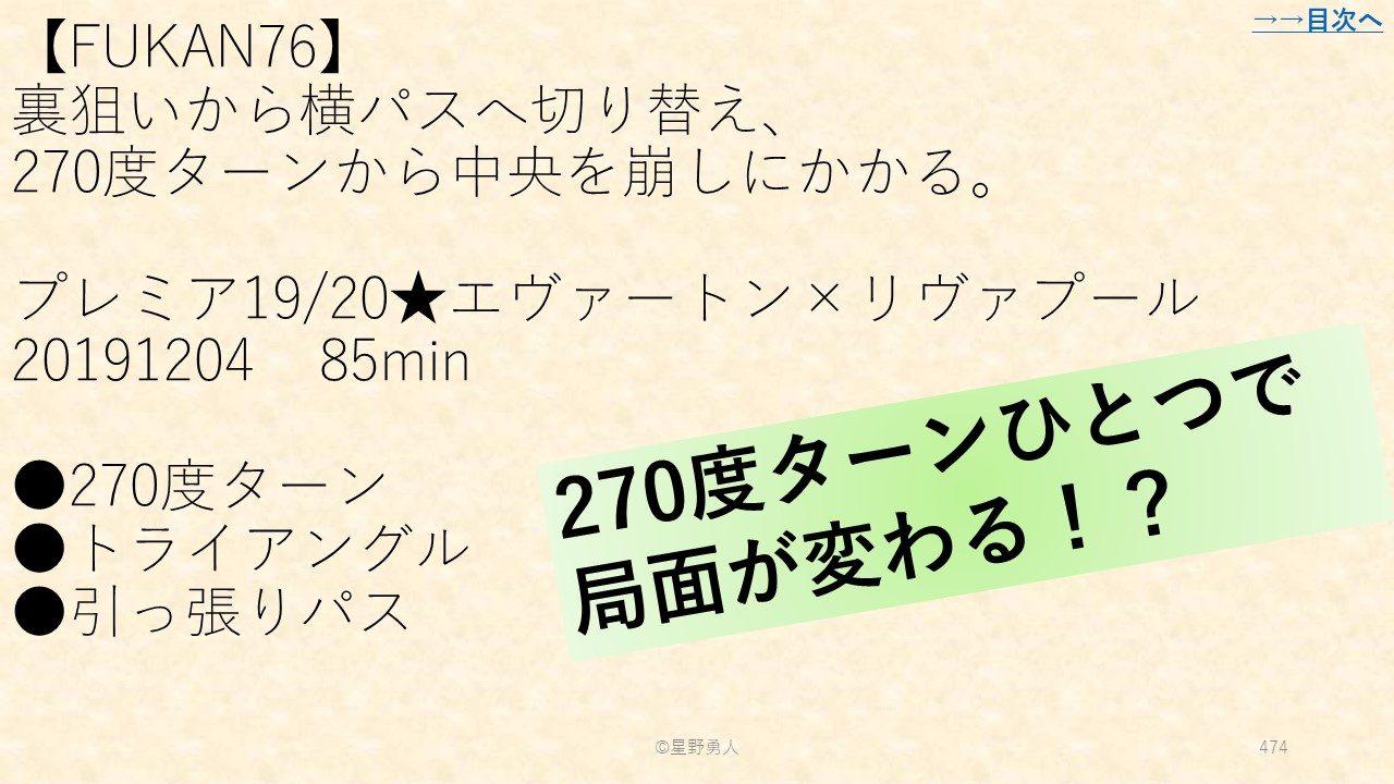 Fukan76 裏狙いから横パスへ切り替え 270度ターンから中央を崩しにかかる